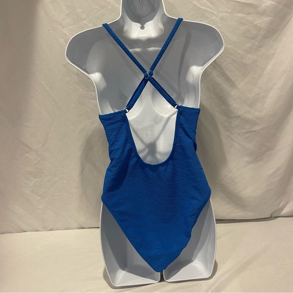 CupShe NWT Sea Surface Texture Deep V Wire Cheeky Swimsuit Royal Blue Size Large - Picture 5 of 16